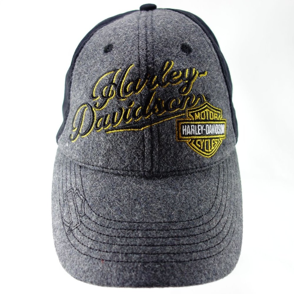 Harley‎ Davidson Embroidered Spell Out Wool Blend Strapback Baseball Cap Hat